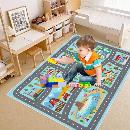 Miniatura 7 de Alfombra para niños, alfombra de coche para niños, tapete de juego, alfombra para coches de juguete para sala de juegos, aula, habitación de niños