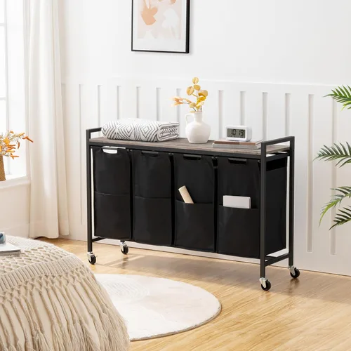 Miniatura 6 de HOOBRO Organizador de lavandería de 4 secciones, cesta de lavandería con ruedas, 4 × 10.5 Gal (39.8L), cesta de lavandería con ruedas, bolsas