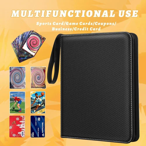 Miniatura 3 de Jravkfi Carpeta de tarjetas con 4 bolsillos con 50 fundas extraíbles, puede contener 400 tarjetas, libro deportivo con 3 anillos con cremallera es