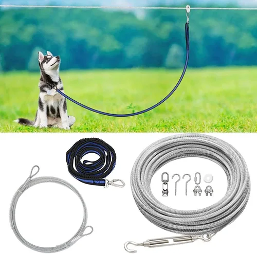 Miniatura 8 de XiaZ Cable de amarre para perros, cable de camino de 50 pies para perros de hasta 200 libras, correa de perro resistente para patio, campamento, al