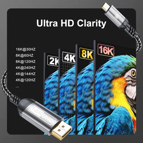 Miniatura 5 de Cable USB-C a DisplayPort de 6.6 pies (16K @60Hz 8K a 120Hz), cable USB C a DP 2.1 de 80 Gbps Thunderbolt 3/4/5 compatible con MacBook Pro/Air