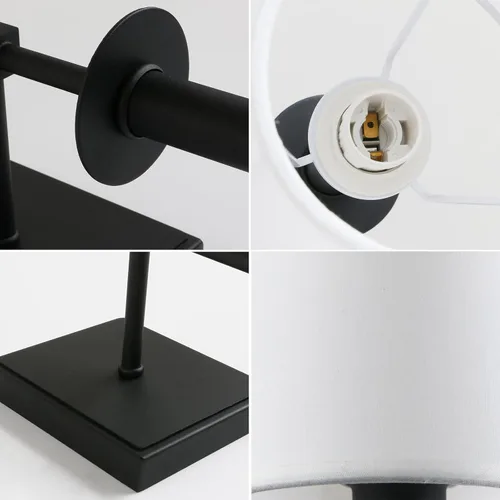 Miniatura 4 de PERMO - Juego de 2 lámparas de pared industriales rústicas clásicas con pantalla de tela blanca acampanada y soporte de columna cónico negro