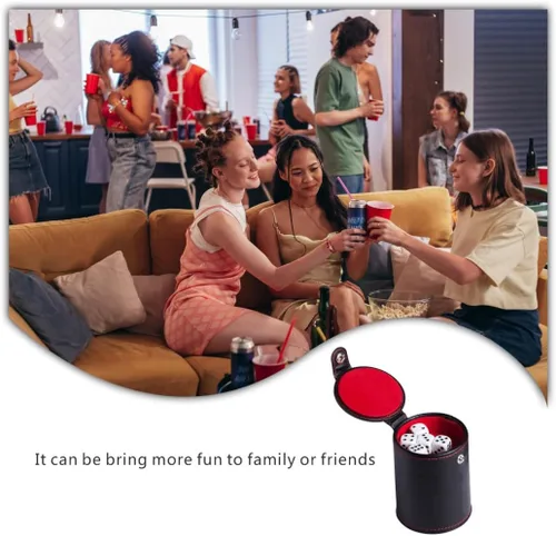 Miniatura 6 de Taza de dados de piel sintética, herramienta de almacenamiento de dados con forro de fieltro de moda, agitador de dados silencioso para disfrutar