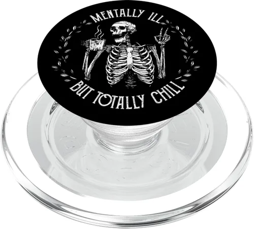 Miniatura 8 de Diseño de Halloween con diseño de esqueleto mentalmente ILL But Totally Chill, PopSockets intercambiables PopGrip