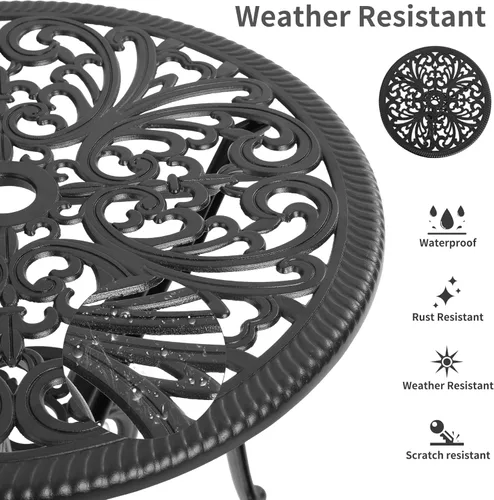 Miniatura 4 de HOMEFUN Juego de Mesa y Sillas de Bistró de 2 Piezas para Exteriores, Juego de Patio de 3 Piezas con Patrón de Mariposa de Aluminio Fundido