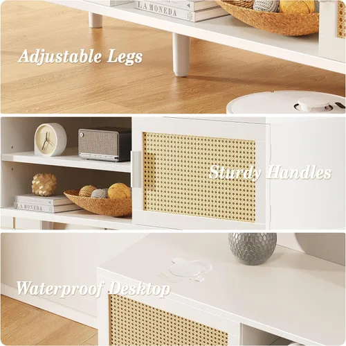 Miniatura 9 de SUPERJARE Soporte de TV para TV de 65 pulgadas, centro de entretenimiento con estante ajustable, consola de TV de ratán con 2 gabinetes, consola