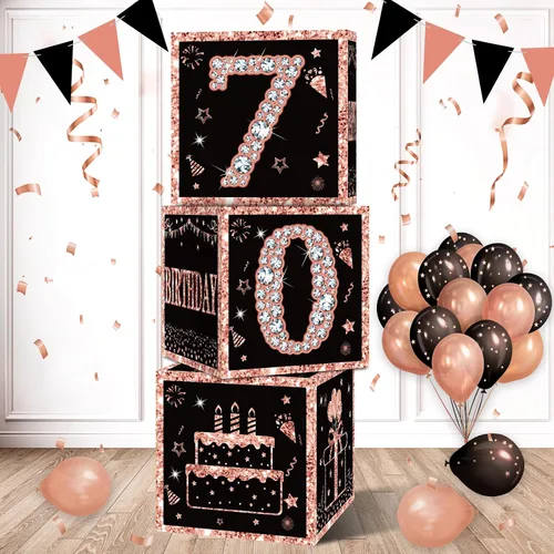 Miniatura 7 de Eiurteao Cajas de 3 piezas de decoraciones de cumpleaños número 40 para mujeres, cajas de globos de cumpleaños número 40 en oro rosa, suministros