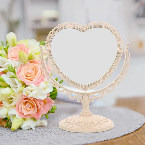 Miniatura 6 de Lurrose - Espejo de tocador con forma de corazón, espejo de maquillaje de doble cara con espejo de mesa de 360 grados con soporte para baño