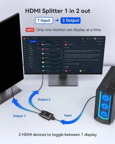 Miniatura 3 de GANA - Conmutador HDMI aluminio bidireccional, con capacidad de 4K a 60 hercios y salida divisora de 2 en 1, hub HDMI 3D apto para Xbox, PS5/4/3