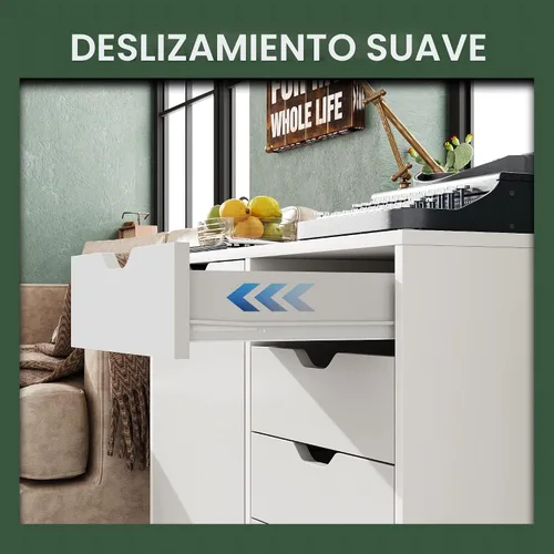 Miniatura 6 de DEVAISE Gabinete de madera con 5 cajones, armario de almacenamiento de oficina con estante ajustable y ruedas, soporte de impresora para oficina