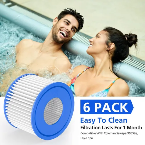 Miniatura 3 de Cartucho de filtro para bañera de hidromasaje tamaño VI compatible con Lay-Z-Spa, Coleman SaluSpa 90352E 58323, paquete de 6