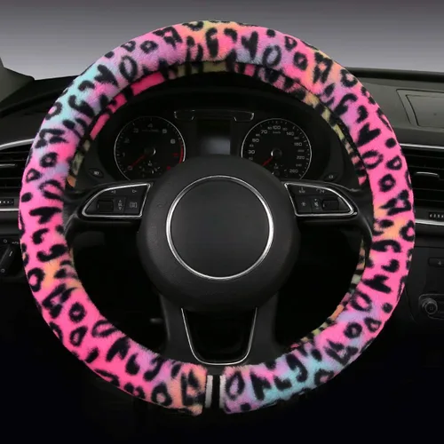 Miniatura 2 de HEHA - Funda de volante esponjosa para mujer, estilo girly, decoración de volante borrosa, felpa, estampado de leopardo, absorbente de sudor