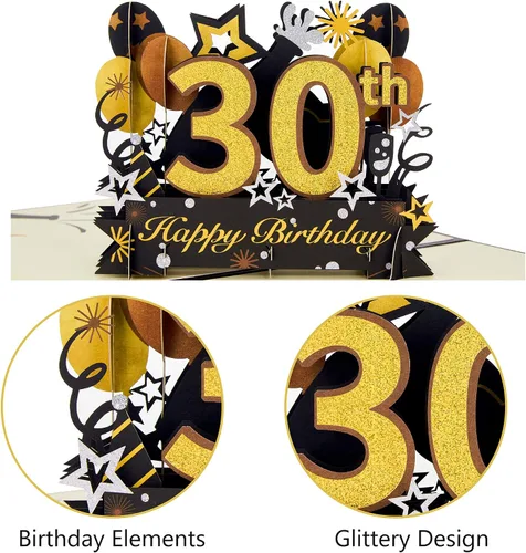 Miniatura 4 de Tarjeta desplegable de feliz cumpleaños 30, tarjeta de cumpleaños 30 con nota y sobre, regalos de cumpleaños 30 para marido, esposa, hombres