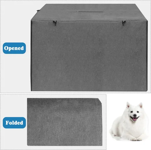 Miniatura 7 de Deblue Cubierta para Jaula de Perro Interior Gris, Cubiertas de Jaula para Mascotas de Poliéster con Privacidad Ajuste Universal para Jaula