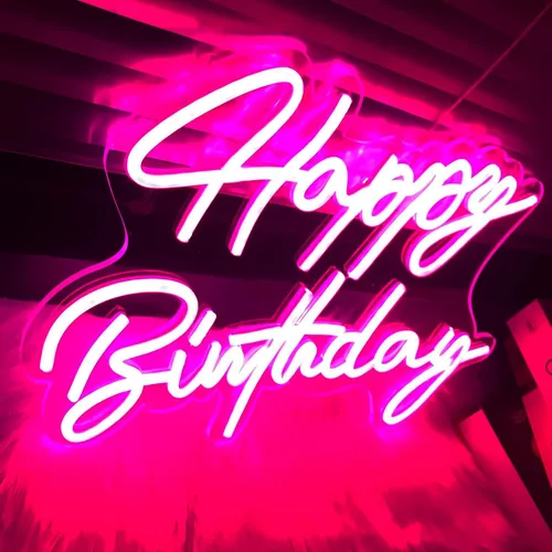 Miniatura 7 de Letrero de neón de feliz cumpleaños, reutilizable, luz LED de neón rosa, decoración de fiesta de cumpleaños, funciona con USB, decorativo para telón
