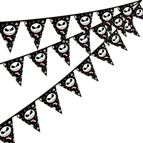 Banderines de Cuerda Triangulares de Jack Skellington para Decoraciones de Navidad y Halloween - Banderas y Pennones de Pesadilla Antes de Navidad -