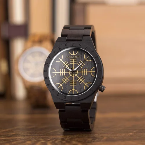 Miniatura 2 de BOBO BIRD Relojes de madera con grabado único para hombre, correa de madera de lujo con caja de madera de bambú