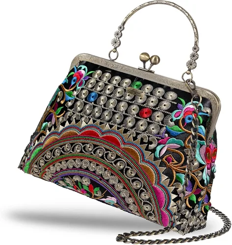 Bolso floral con asa superior, bolso de noche Kiss Lock para mujer, bolso vintage