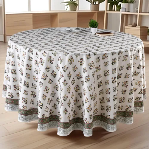 Miniatura 26 de CPC Mantel redondo - Mantel de algodón con estampado de bloques indios - Mantel de algodón impreso a mano y lavable - Primavera/Verano, mantel
