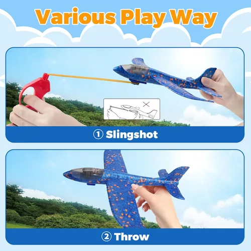 Miniatura 3 de SpringFlower Paquete de 4 juguetes voladores de avión, 4 juguetes de avión de espuma para niños de 3, 4, 5, 6, 7, 8 años, 2 modos de vuelo, avión