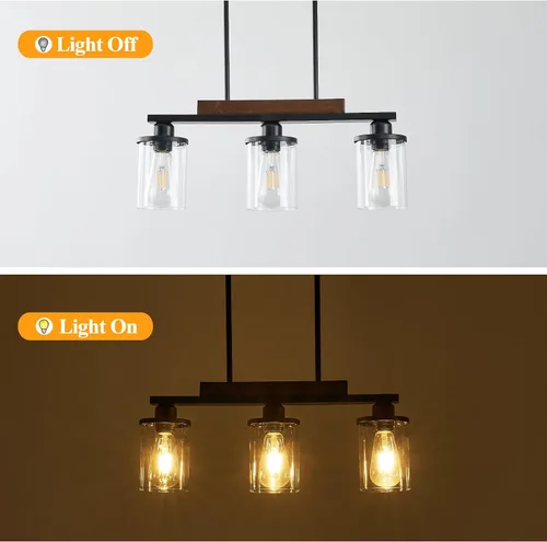 Miniatura 5 de Lámpara de comedor,Lámpara de cocina de 3 luces para iluminación de granja, iluminación colgante industrial de madera de metal negro mate,Luces