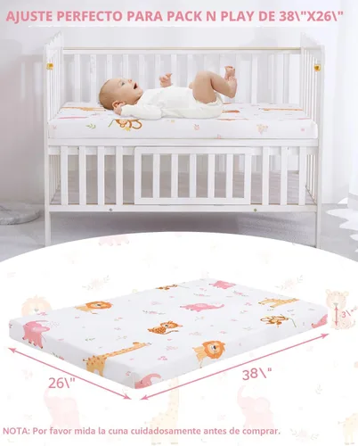 Miniatura 3 de lasoftan Colchón Pack and Play, 38 x 26 pulgadas, suave, transpirable, portátil, impermeable y lavable, se adapta perfectamente a Pack n Play