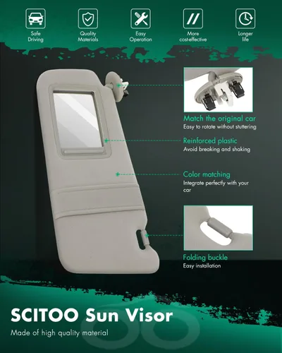 Miniatura 3 de SCITOO Visera solar del lado del conductor izquierdo para Toyota Camry 2006 2007 2008 2009 2010 2011 (con techo solar, con espejo, sin luz), gris