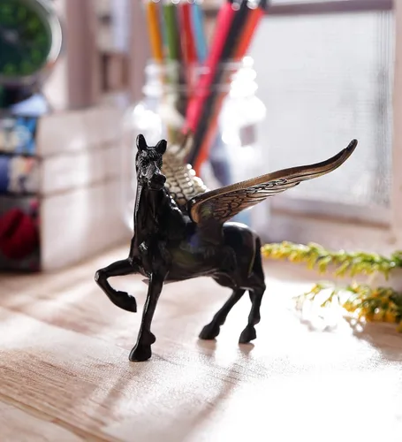 eCraftIndia Estatua de caballo de ángel volador de latón marrón y dorado con acabado antiguo Pegaso Feng Shui, pieza decorativa para decoración de