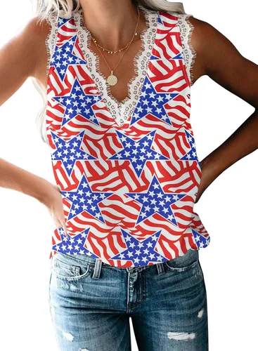Miniatura 274 de VIISHOW - Camiseta sin mangas, sexy, con cuello en V y bordes de encaje para mujer, camisola de vestir, camisas de gasa, sin mangas, casuales