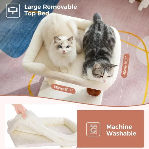 Miniatura 3 de Torre de árbol para gatos grandes, poste rascador para gatos con auto peluquero para gatos, cama superior de 20 x 15.7 pulgadas de ancho, poste Beige