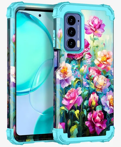 Miniatura 21 de LONTECT Funda para Moto Edge 2021, Moto Edge 5G UW, funda floral a prueba de golpes, 3 en 1, híbrida resistente, resistente, funda protectora