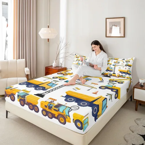 Miniatura 7 de Erosebridal Sábanas de construcción para niños, tamaño individual, excavadora, camión, juego de sábanas para niños, tractor, vehículo de tractor
