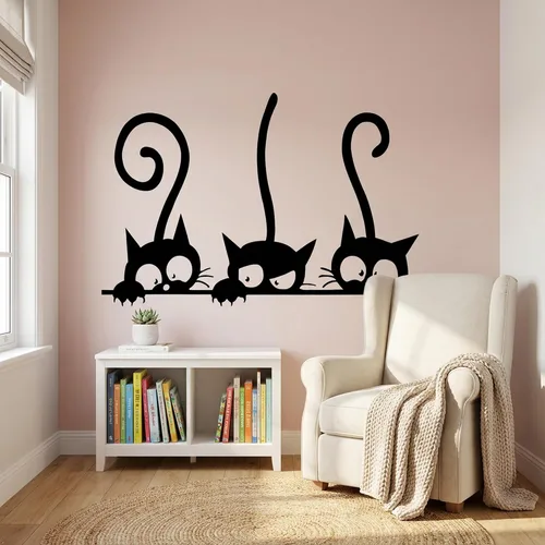 Miniatura 9 de Decaltor Calcomanía de pared de gato, calcomanía de pared de PVC impresa, decoración de pared Art Deco para el hogar y la oficina, lámina de vinilo