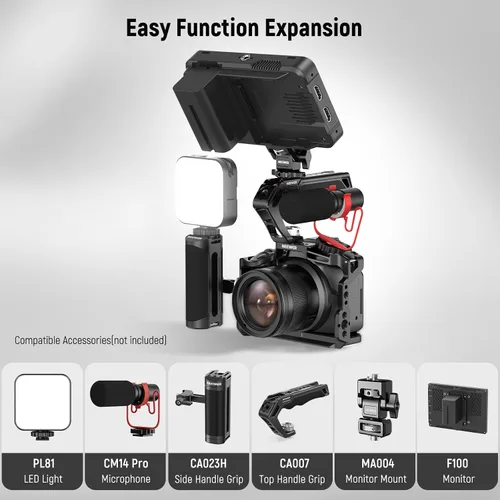 Miniatura 6 de NEEWER Jaula para cámara R50 compatible con Canon EOS R50, plataforma de video de aluminio con riel NATO, roscas de 1/4", agujeros ARRI de 3/8