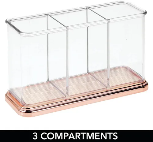 Miniatura 3 de mDesign Organizador de plástico con soporte para tazas, organizador de almacenamiento dividido para escritorios, oficina, mesas, espacios
