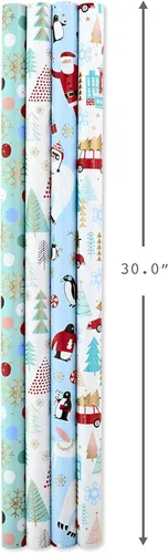 Miniatura 3 de Hallmark Paquete de papel de regalo navideño con líneas de corte en el reverso, Navidad peculiar (paquete de 4, 120 pies cuadrados total) Yeti