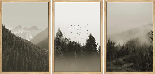 Miniatura 100 de SIGNWIN Lienzo enmarcado para pared, juego de arte nublado de tormenta, cielo, bosque otoñal, árboles, rústico, naturaleza, fotografía, realismo