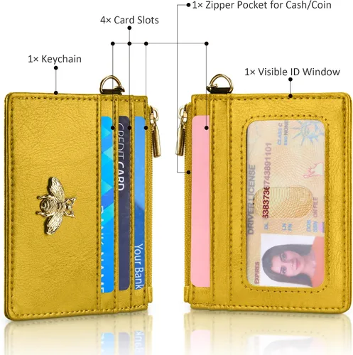 Miniatura 12 de SEAVILIA Tarjetero llavero cartera para mujer con ventana de identificación RFID monedero regalo abeja delgada minimalista pequeña cartera