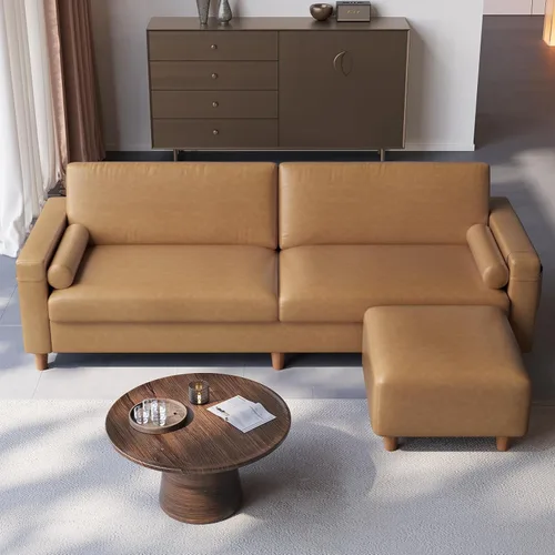 Miniatura 14 de Vesgantti Sofá de piel sintética de 100 pulgadas con otomana móvil, asiento ancho en forma de L, sofá de piel sintética con bolsillo lateral, cómodo
