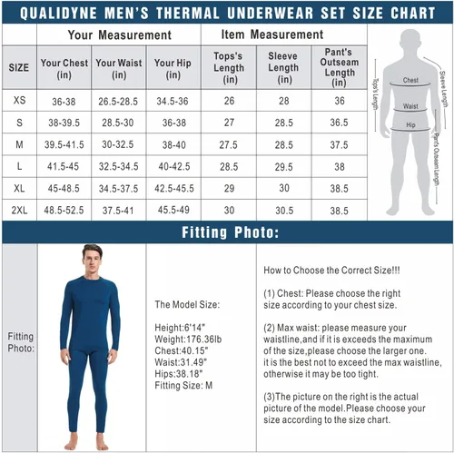 Miniatura 6 de qualidyne Mens Thermal Underwear Fleece Lined Base Layer Long Johns Set Top and Bottom Winter Sports Suits