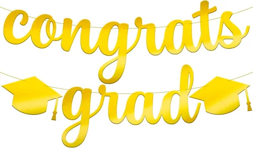 Miniatura 10 de KatchOn, Banner de felicitaciones graduadas con purpurina – 10 pies, pre-encordado Grad Garland Class of 2026 Pancartas de felicitaciones