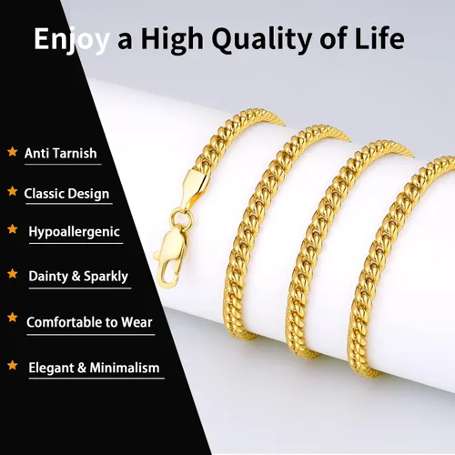 Miniatura 2 de Momlovu Silver Chain Gold Chain for Men Boys, 18K Gold Plated Men's Necklaces Chain Cuban Link Chain for Men 4mm6mm 1820222426inch
