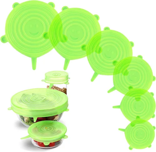 Miniatura 10 de Tapas elásticas de silicona – Paquete de 6 fundas reutilizables para alimentos, silicona flexible para cuencos, recipientes, frutas, sello hermético