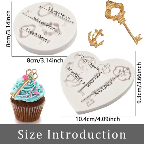 Miniatura 5 de Moldes de fondant para llaves de 2 piezas, molde de silicona para decoración de pastel de calavera de corazón para el día de San Valentín, H-31