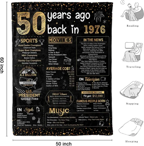 Miniatura 5 de Manta suave personalizada, decoraciones y regalos de cumpleaños n.° 50 para hombres y mujeres, color dorado, 60 x 50 pulgadas