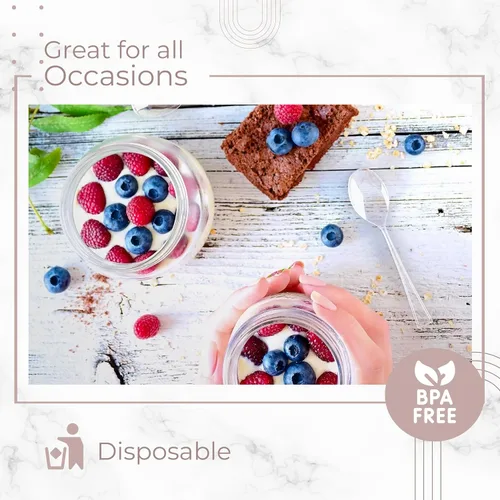 Miniatura 3 de Mini cucharas de postre – Paquete a granel de 100 cucharas desechables transparentes de plástico de 4 pulgadas para aperitivos – Aspecto real