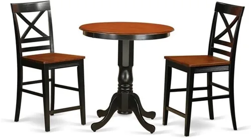 East West Furniture EDQU3-BLK-W - Juego de mesa de comedor de 3 piezas de altura para encimera de cocina, contiene una mesa redonda de madera con