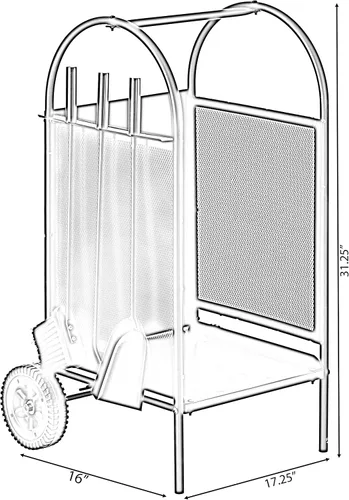 Miniatura 4 de Carrito de leña para patio interior y exterior, con ruedas y juego de herramientas para chimenea, color negro