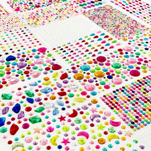 Miniatura 5 de 14 hojas de calcomanías de diamantes de imitación, joyas y gemas autoadhesivas para manualidades, álbumes de recortes, multicolor, acrílico