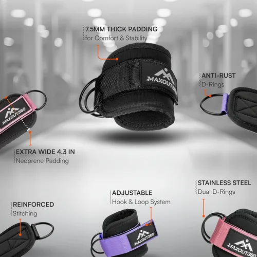 Miniatura 8 de Gym Ankle Straps for Cable Machines, Thick Padded Ankle Cuff Cable Attachment for Booty Workouts, Kickbacks, Hip Abductors, Lower Body Exercises
